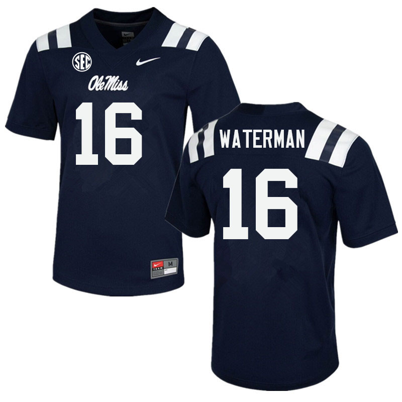 Men #16 Braden Waterman Ole Miss Rebels College Football Jerseys Sale-Navy - Click Image to Close